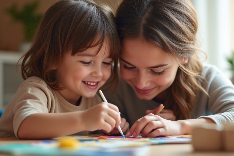Parent and child crafting together